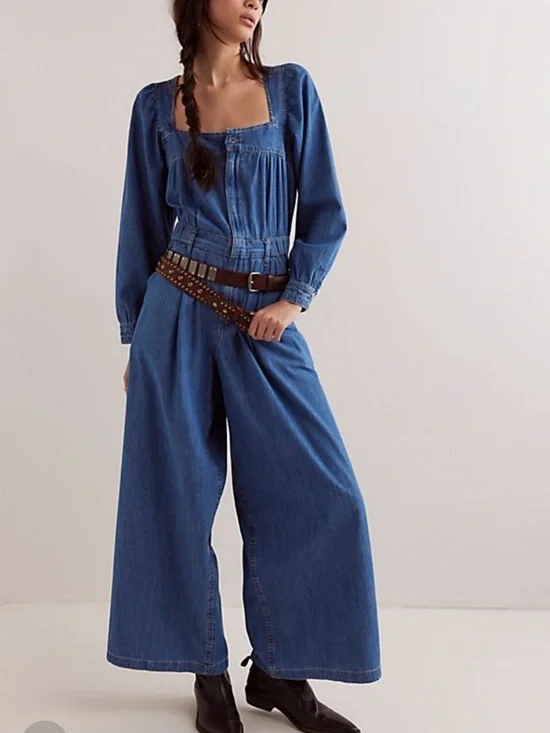 NWOT Free People We The Free Clara Denim Jumpsuit - Picture 1 of 6